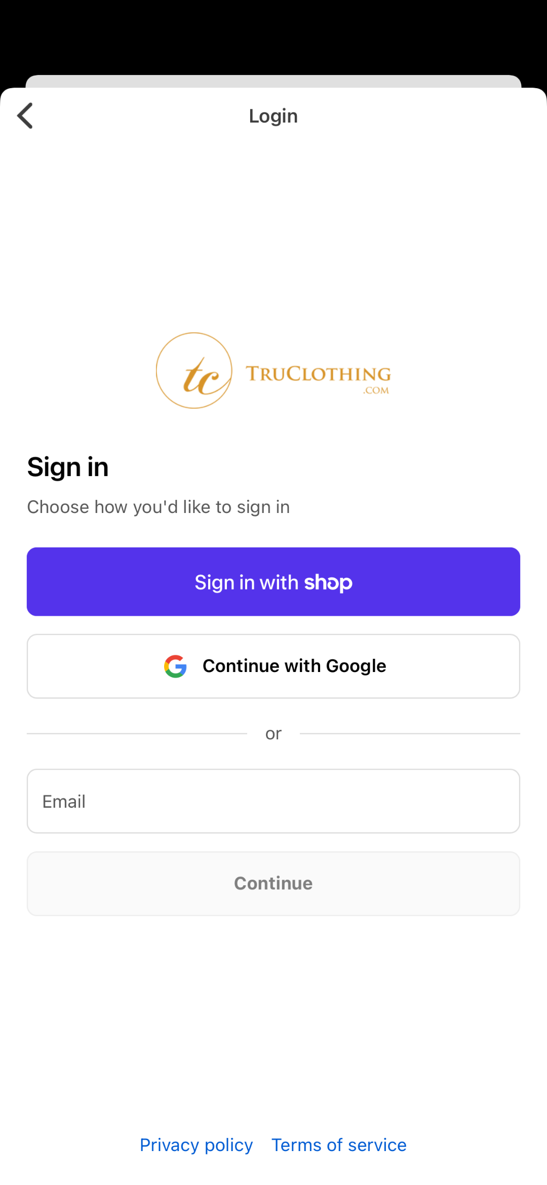 TruClothing app screen 7