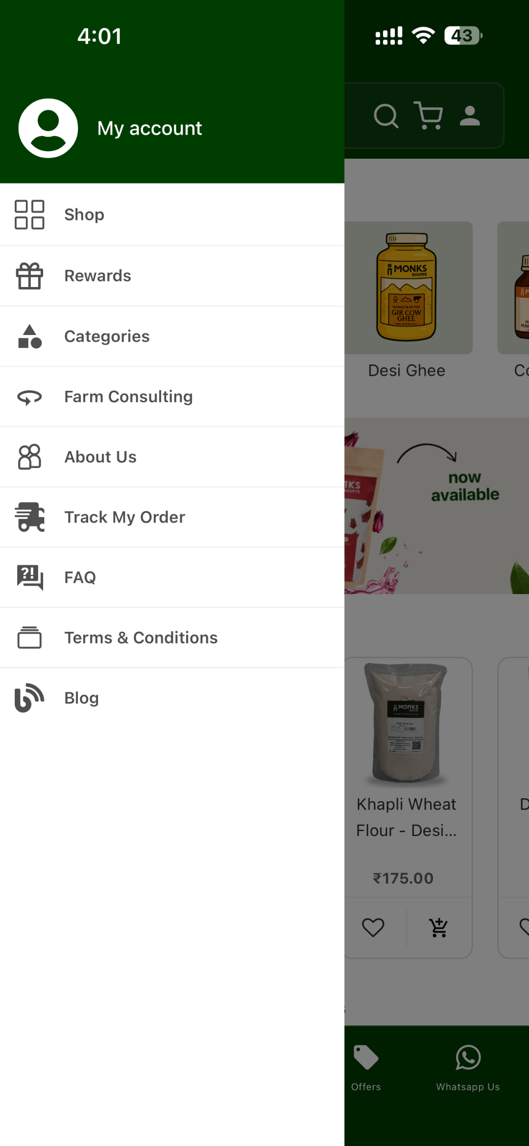 Monks Bouffe app screen 2