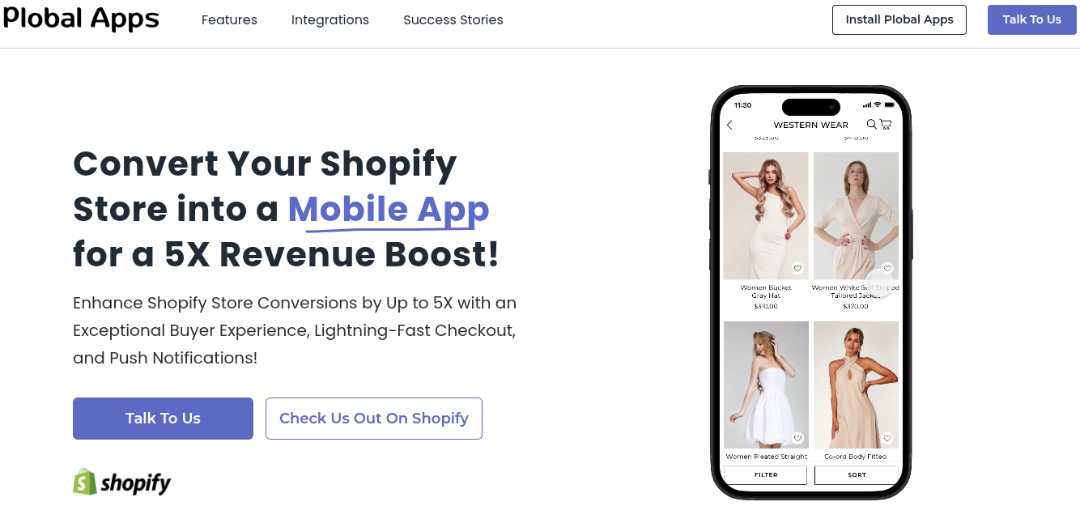 Plobal Apps Shopify mobile app builder for native ecommerce applications
